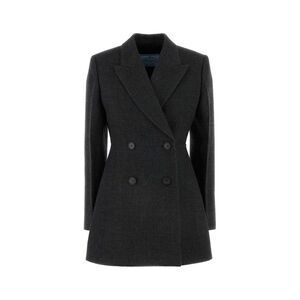 PRADA Double-Breasted Wool Blend Blazer Women GREY Coats & Jackets